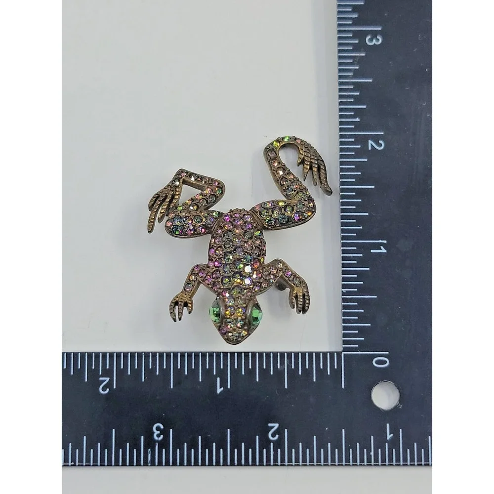 Vintage Kirks Folly Rainbow Crystal Frog Brooch Pin‎ Multicolor Sparkle